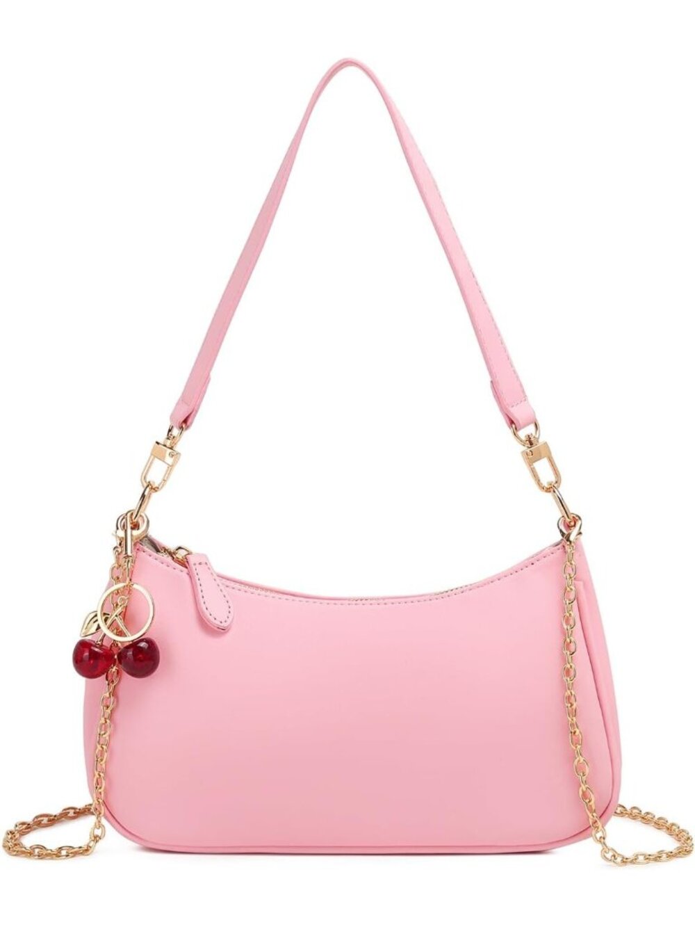 👜Women's Pink Leather Minimalist Crossbody Bag Underarm Shoulder Bag With Charm